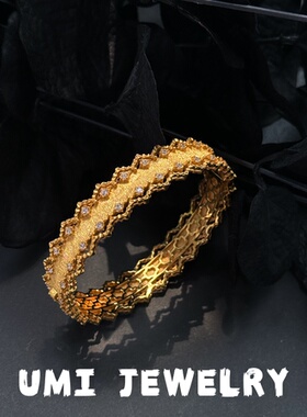 UMI【鼓浪屿】S925银镀k金·意大利拉丝蕾丝镶钻手镯小众高级复古