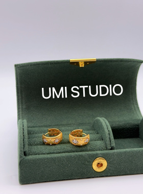 UMI家·轻珠宝/S925银镀k金·布切拉提风拉丝雕金钻石戒指耳扣