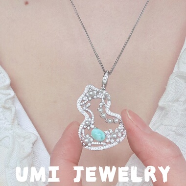 UMI家·轻珠宝/S925银镀k金繁华葫芦满钻海纹石吊坠耳钉高级轻奢