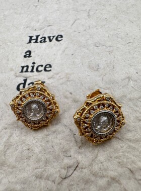 UMI家·轻珠宝/S925银镀真金·塞维纳皇后哑银古币万能扣吊坠耳钉