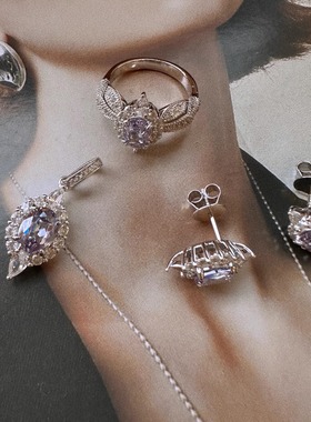 UMI家·轻珠宝/S925银镀18k白金·紫罗兰满钻紫蓝宝女戒轻奢高级