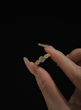 UMI家·轻珠宝/S925银镀真金·彼得兔古币气泡钻戒指高级小众轻奢