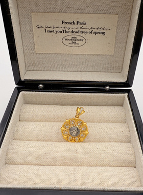 UMI家·轻珠宝/S925银镀k金好运女神古币意大利拉丝镂空镶钻吊坠