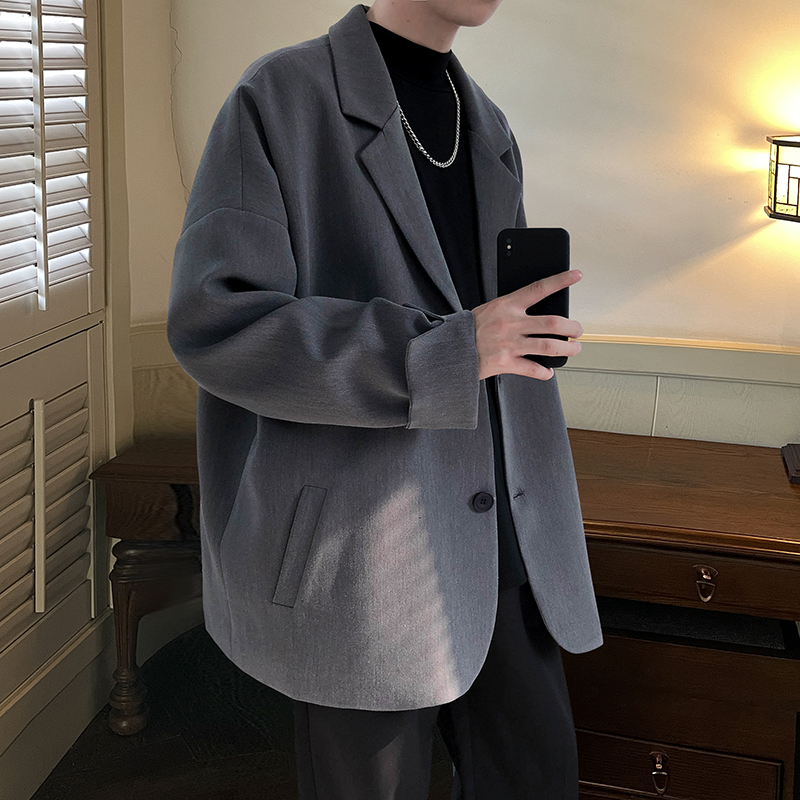 黑色痞帅高级感休闲西装外套男士慵懒风秋季韩版薄款cleanfit西服 - 图0