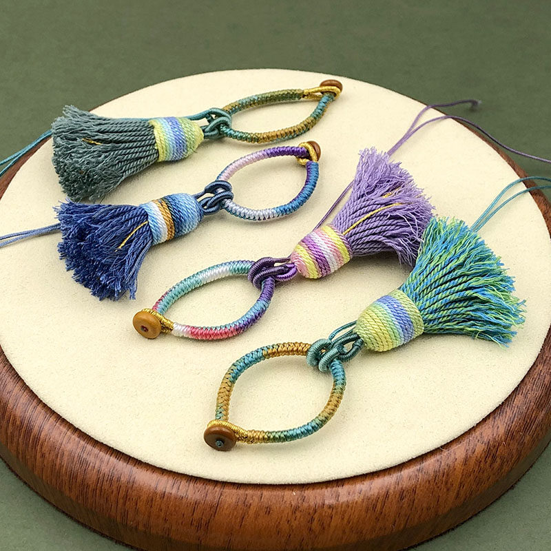 手工编织渐变色金刚结流苏棉线指环扣钥匙扣包挂配件压襟挂件,淘宝优惠券,粉丝福利购,淘宝优惠卷