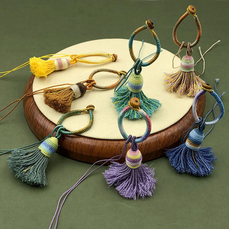 手工编织渐变色金刚结流苏棉线指环扣钥匙扣包挂配件压襟挂件,淘宝优惠券,粉丝福利购,淘宝优惠卷