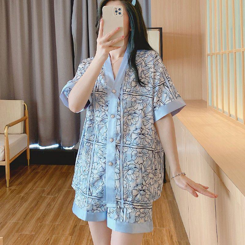 冰丝睡衣女夏短袖薄款甜美开衫卡通网红风高级感大码家居服可出门