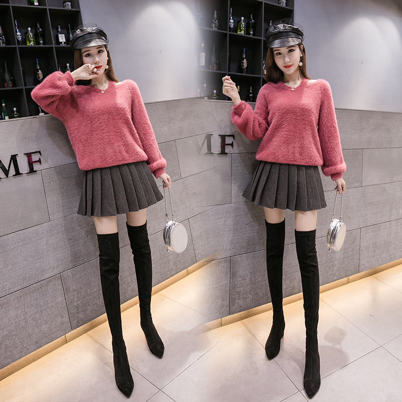 爱雅蜜旗舰店春季裙子半身裙新款毛呢高腰短裙百褶裙学院黑色大码a字裤裙0