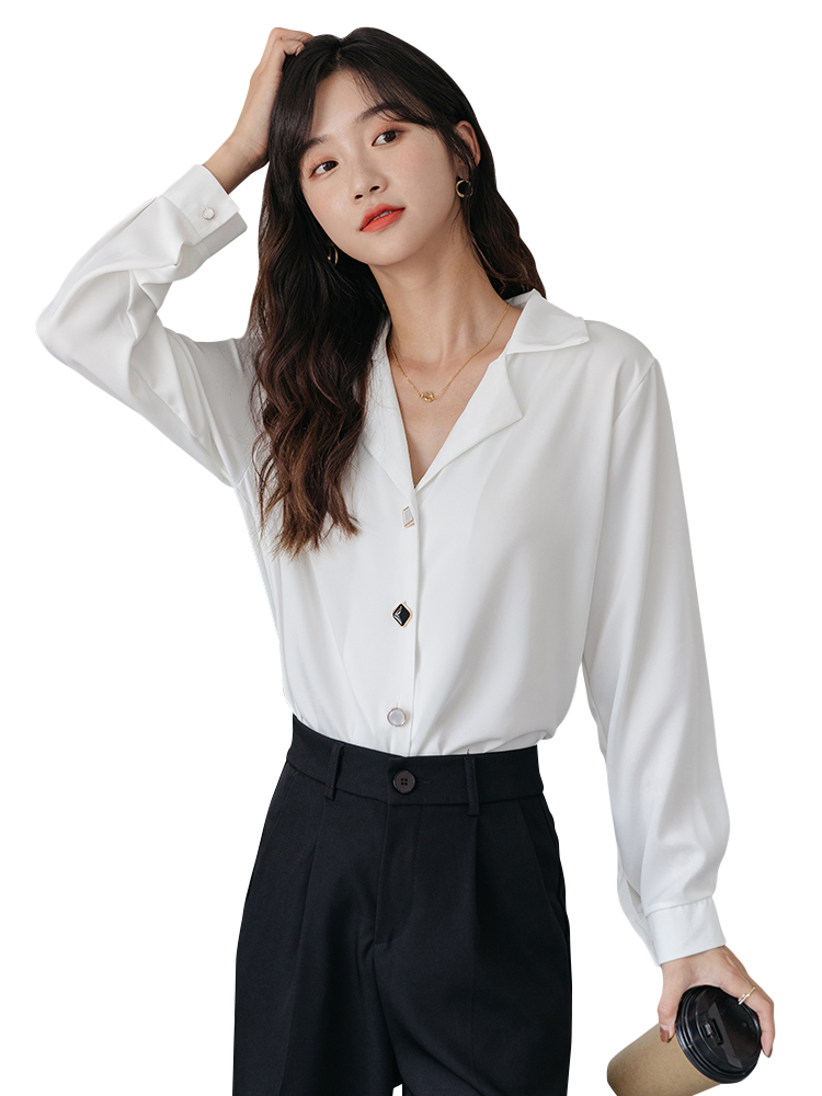 爱雅蜜旗舰店职业白色衬衫女士设计感小众新款长袖衬衣女秋季薄款雪纺上衣3