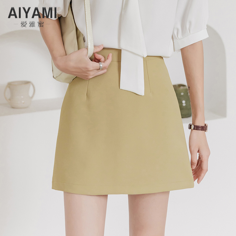 爱雅蜜旗舰店半身裙女春秋新款a字ins超火高腰黑色西装正装中长款职业裙2