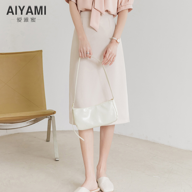 爱雅蜜旗舰店半身裙女春秋新款a字ins超火高腰黑色西装正装中长款职业裙0