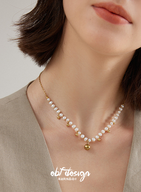 圆珠项链耳边风淡水珍珠金色