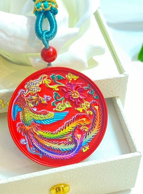 新款朱砂彩绘双面龙牌凤凰吊坠！搭配高货手工绳送女友直径37mm