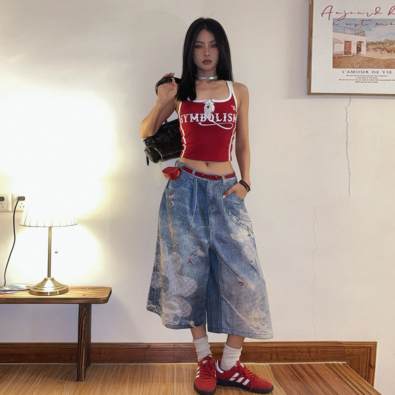 DoubleD美式复古辣妹风红色运动吊带背心女蕾丝拼接修身显瘦短款,淘宝优惠券,粉丝福利购,淘宝优惠卷