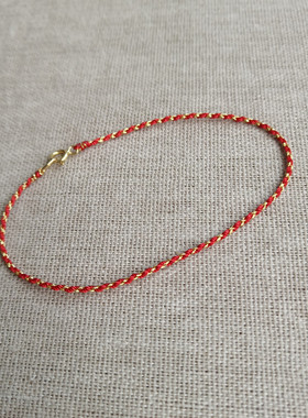 1mm细款手工手链红绳红金固定款