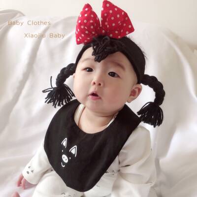 小酒baby 韩国ins同款男女宝宝立体蝴蝶结假辫子发带发绳周岁照 虎窝淘