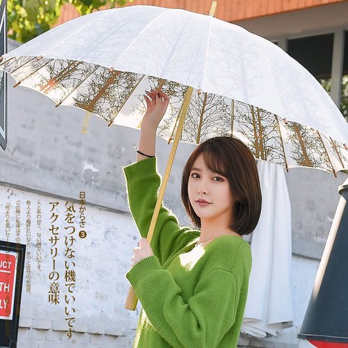 沛欣晴雨伞白桦树林16骨复古风木制伞直杆长柄伞男女中国风竹伞 - 图1