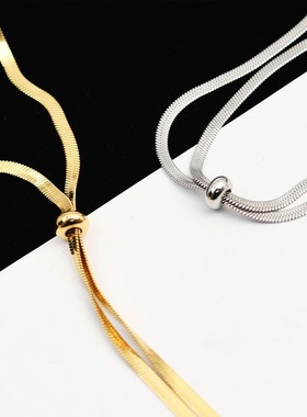 欧美时尚抽拉长款项链女小众轻奢设计高级感蛇骨链简约百搭毛衣链