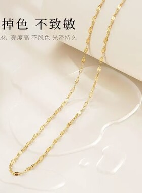 不掉色钛钢项链素链女O字链鱼唇水波纹链嘴唇项链蛇骨百搭锁骨链