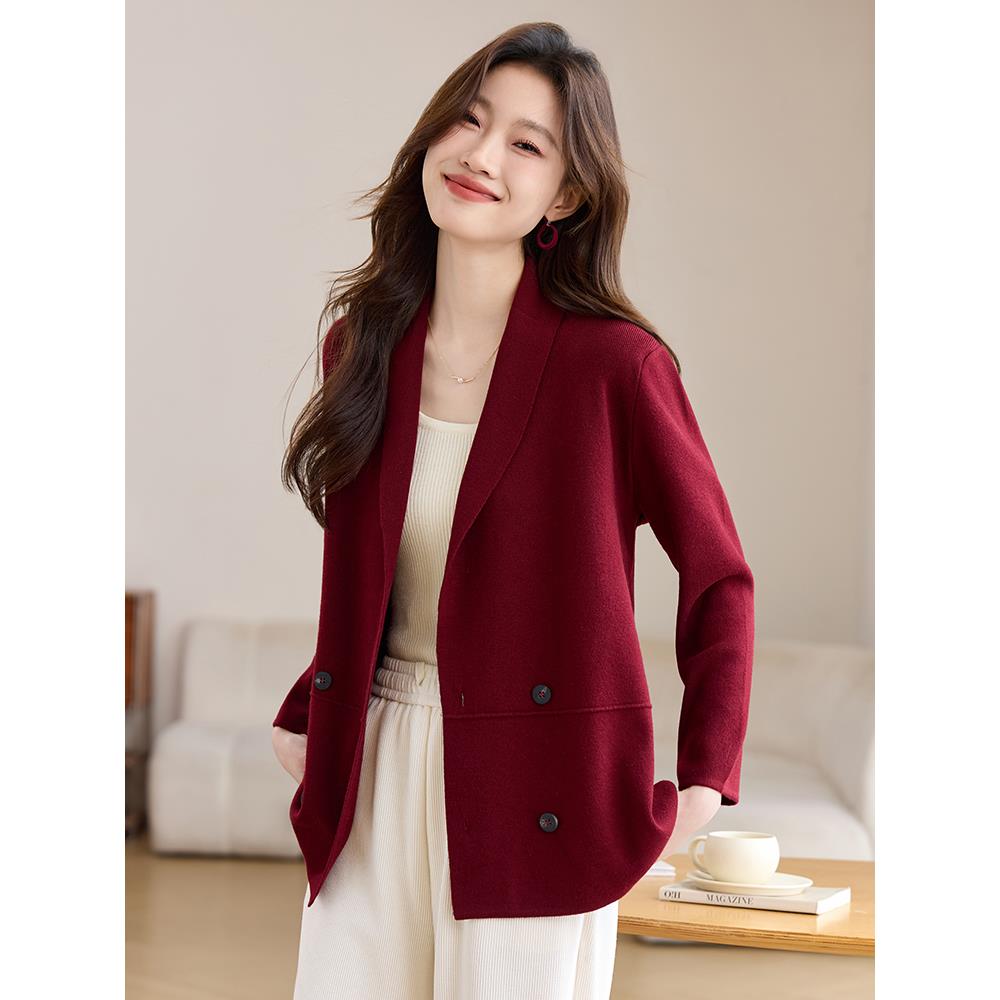 西服外套女款春秋季2025新款今年流行爆款气质职场羊毛针织开衫女 - 图2