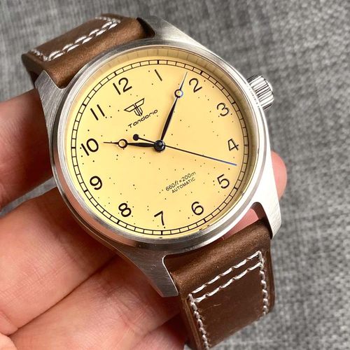 经典机械手表男士黄色表盘蓝宝石钢表壳NH35 PT5000 银针扣定制 - 图3