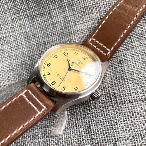 经典机械手表男士黄色表盘蓝宝石钢表壳NH35 PT5000 银针扣定制 - 图2