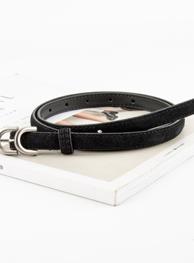牛皮合金针扣双环女士皮带潮流磨砂反绒高级百搭牛仔裤带细腰带女