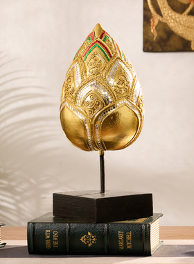 泰国工艺品木雕金箔莲花禅意摆件