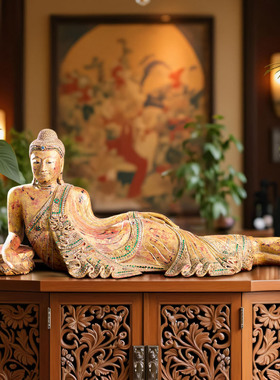 泰国木雕工艺品摆件泰式睡佛
