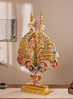 泰国木雕工艺品孔雀开屏摆件