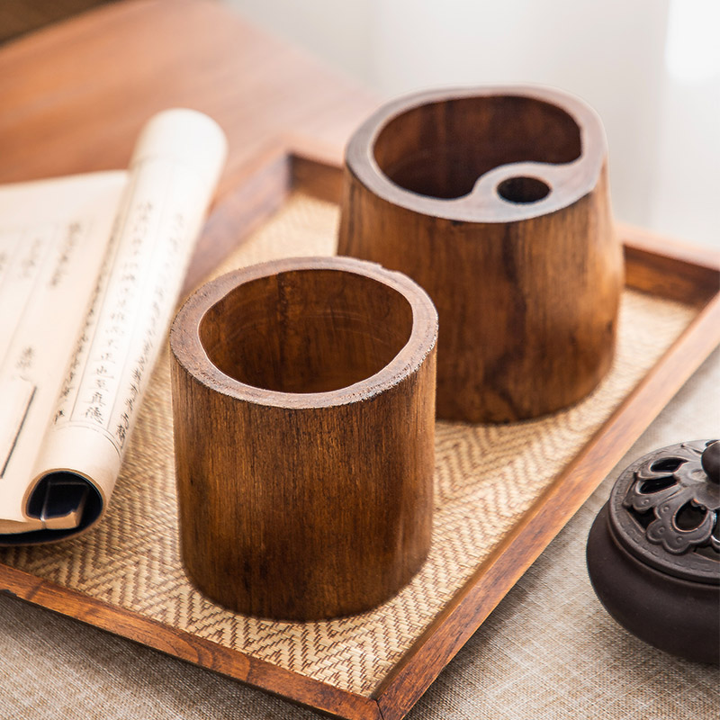 Thai pen holder desktop creative retro wood large capacity