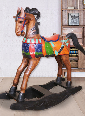 泰国木雕手工儿童宝宝木马摇摇马