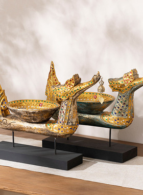 泰国木雕工艺品创意龙舟摆设