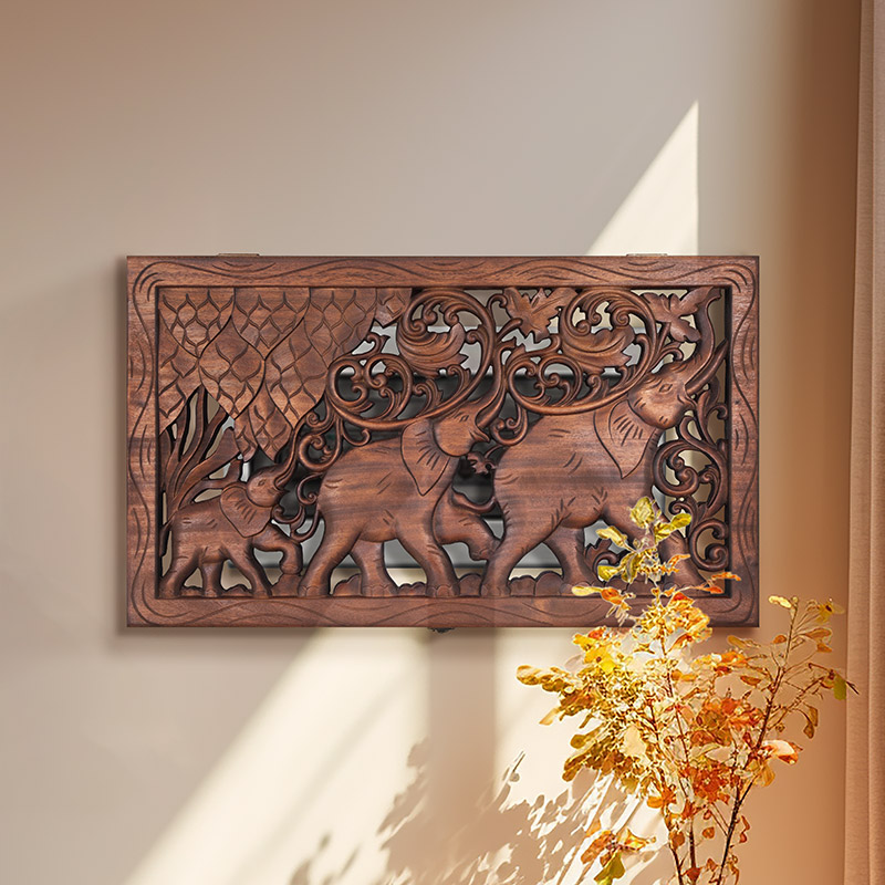 泰国实木雕刻电表箱装饰画餐厅配电箱装饰盒遮挡箱电闸箱复古挂画 - 图2