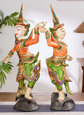 泰国木质人物舞蹈神像客厅桌面