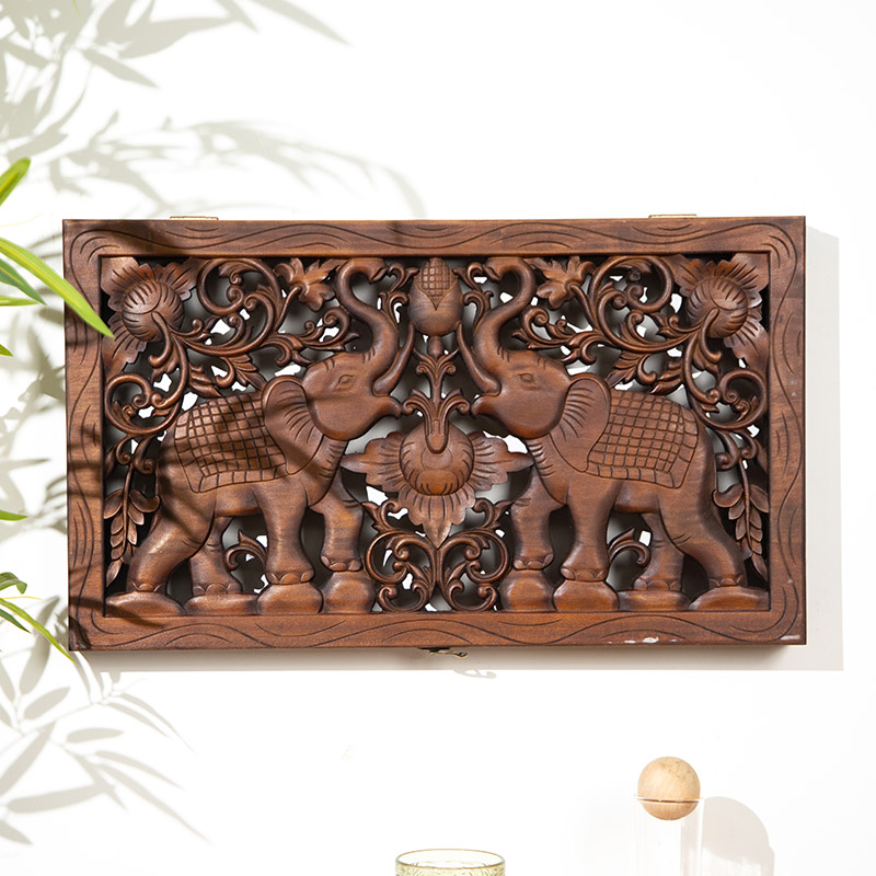 泰国实木雕刻电表箱装饰画餐厅配电箱装饰盒遮挡箱电闸箱复古挂画 - 图0