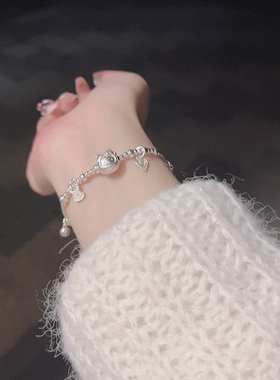 纯银s925银福字kt猫达摩蛋kt猫小众设计原创百搭手链手链可调节