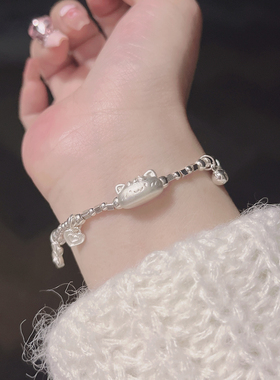 纯银s925法棍小猫手链女小众设计气质时尚轻百搭手链手链可调节