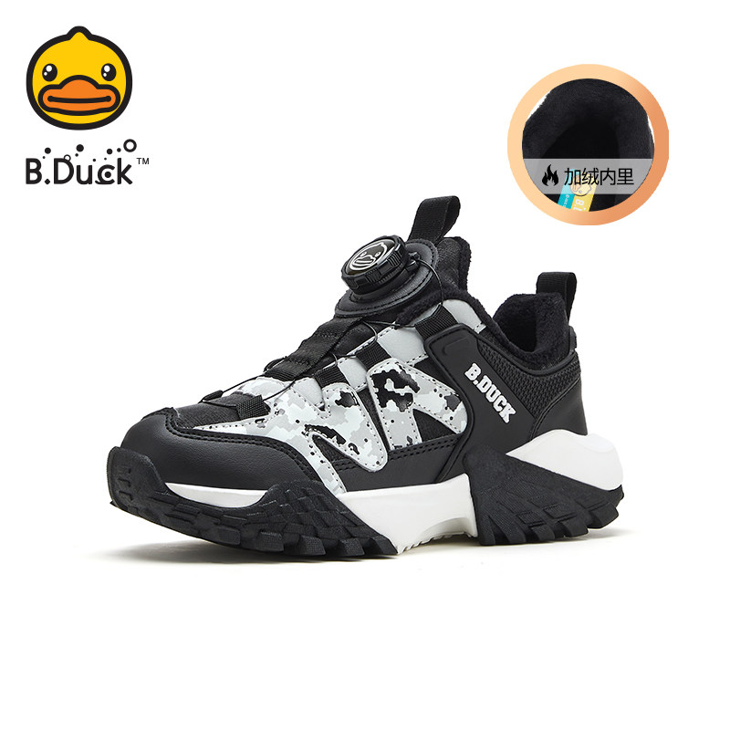 B.Duck小黄鸭男童加绒鞋子时尚冬款儿童二棉运动鞋皮面薄绒阿甘鞋,淘宝优惠券,粉丝福利购,淘宝优惠卷