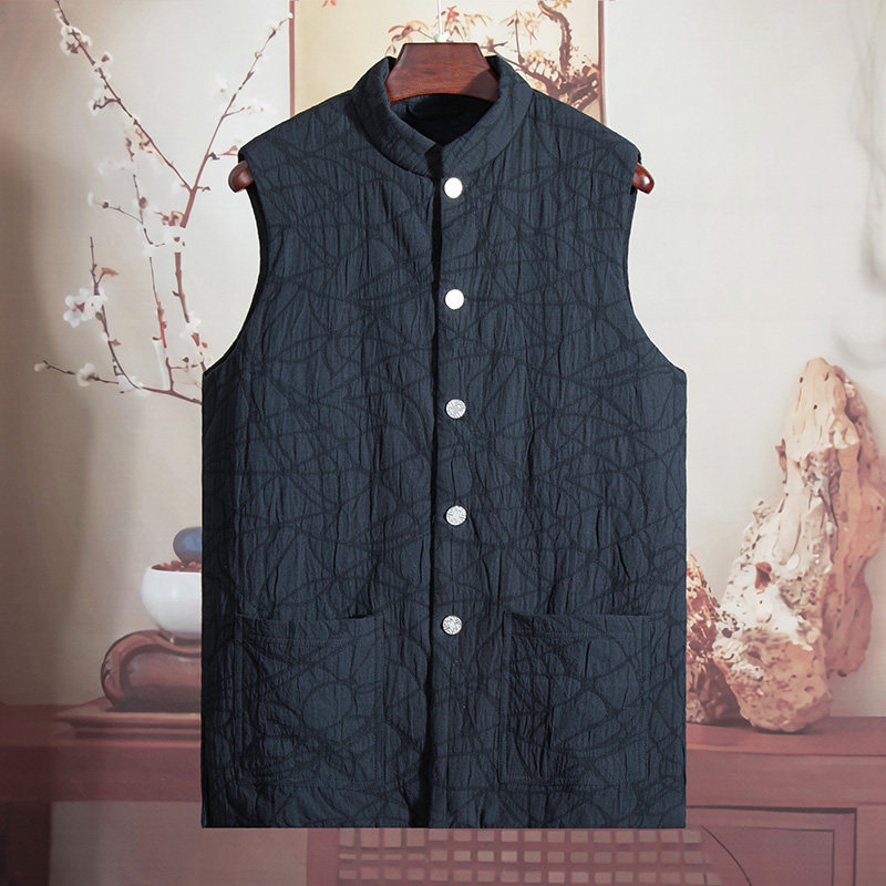 由天丨中国风保暖马甲复古男装提花新中式坎肩男士无袖棉服外套,淘宝优惠券,粉丝福利购,淘宝优惠卷