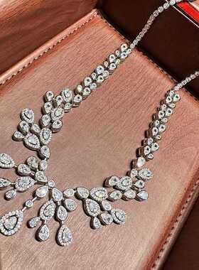 重工奢华满钻锆石水滴形拼接项链高级感锁骨链甜酷新娘礼服配饰