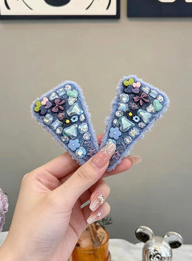 韩系蓝色水钻珍珠bb夹发夹女高级感侧边夹前额碎发夹发卡夹子发饰
