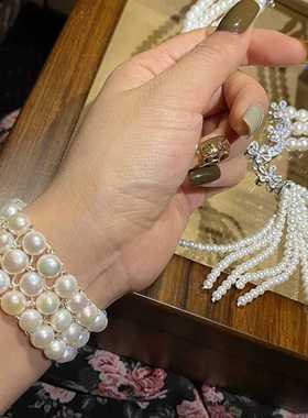 名媛气质重工奢华珍珠流苏花朵项链婚纱流苏仙女锁骨链新娘晚宴