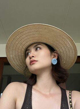 轻奢~日本VVA爵士草帽女法式草编礼帽夏季大檐遮阳帽子海边度假