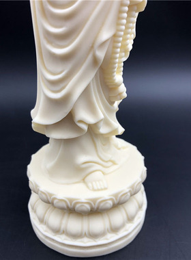 金匠大作果雕刻手持念珠菩萨佛像摆件立莲花底座家居办公室工艺品