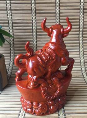 金匠大作木雕十二生肖摆件元宝牛木质工艺品牛年大吉木质家居摆饰
