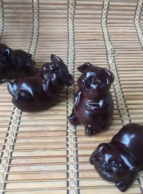 金匠大作实木四小可爱萌萌猪摆件花梨木雕招财猪家居饰品十二生肖