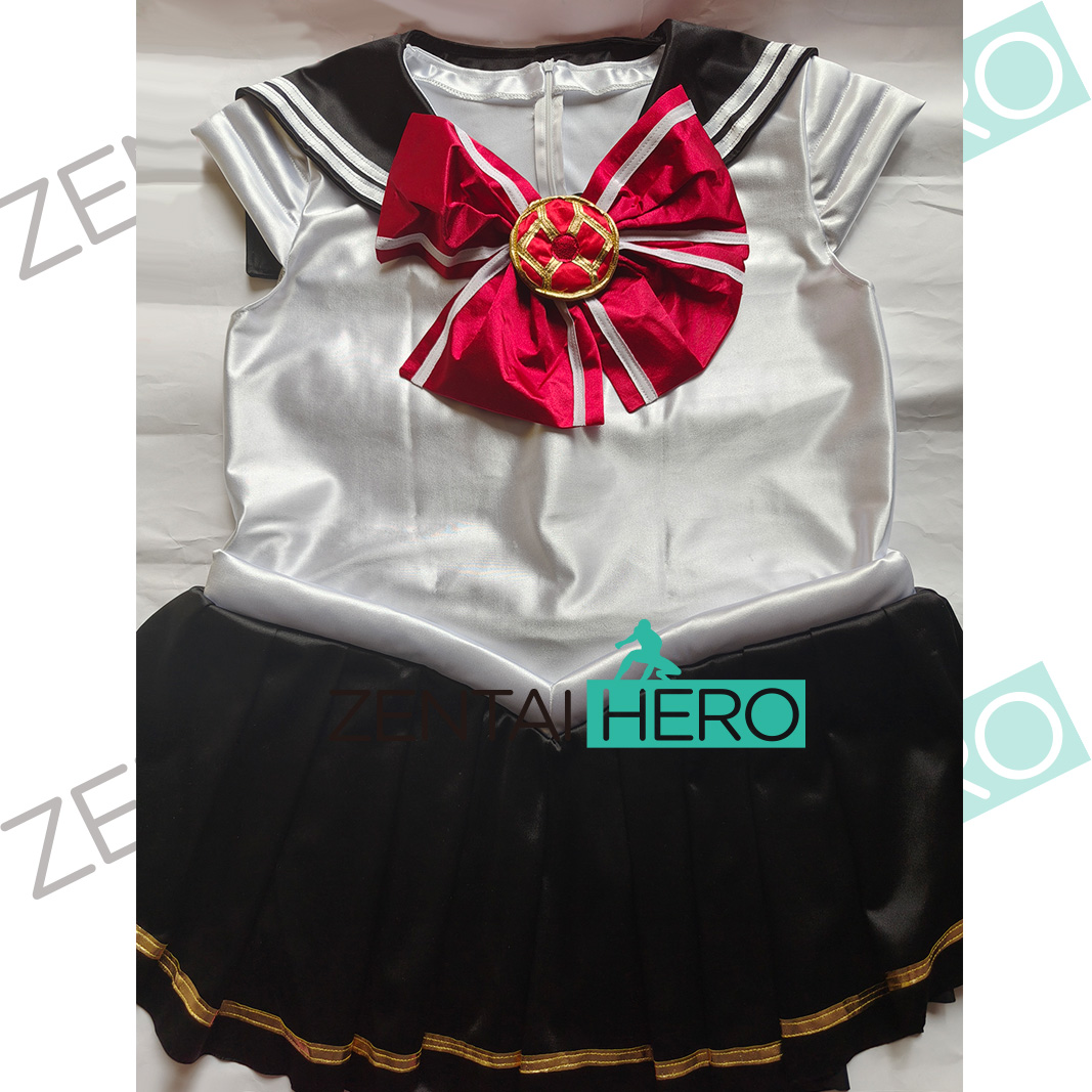 特摄giga黑色缎面美圣女水手服 美少女战士体操连体裙 舞台表演服 - 图1