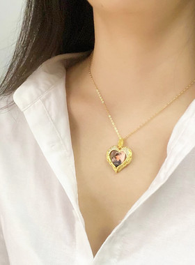 定制原创照片防水不褪色S925纯银相片送女友爱心纪念吊坠项链珐琅