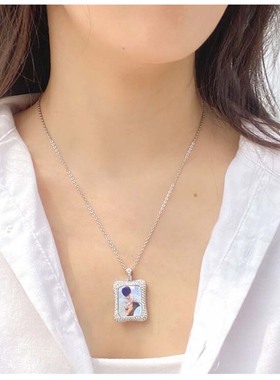 定制原创照片防水不褪色S925纯银相片送女友纪念吊坠项链冷珐琅